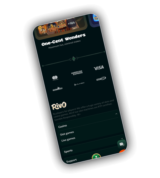 Rivo Casino kassascherm met kaart, wallet en cryptobetaalpictogrammen in goud
